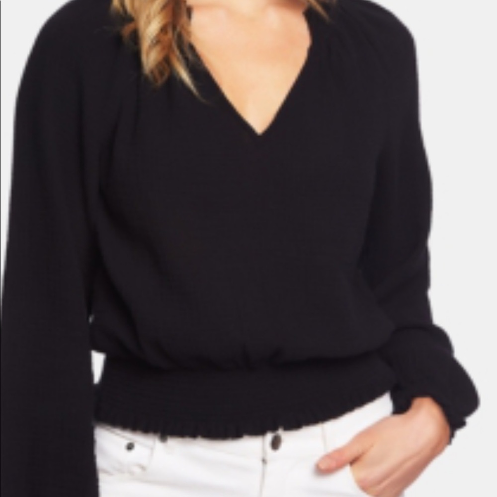1.STATE Cotton Gauze Smocked-trim Top
